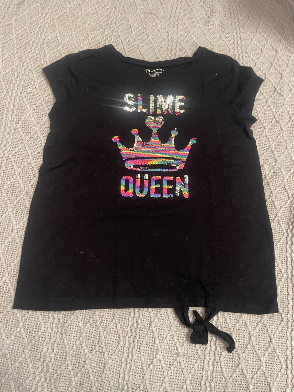 Place Black Sequin 'Slime Queen' Tie-Hem Tee